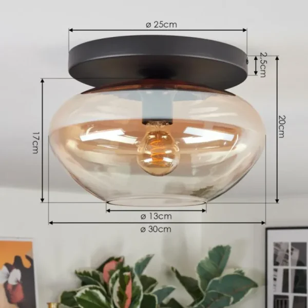 hofstein Mertola Plafonnier, Boule lumineuse Ambre, Clair, 1 lumière* Lampes En Verre