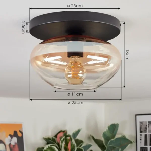 hofstein Mertola Plafonnier, Boule lumineuse Ambre, Clair, 1 lumière* Lampes En Verre