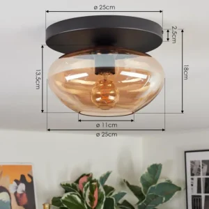 hofstein Mertola Plafonnier, Boule lumineuse Ambre, 1 lumière* Lampes En Verre