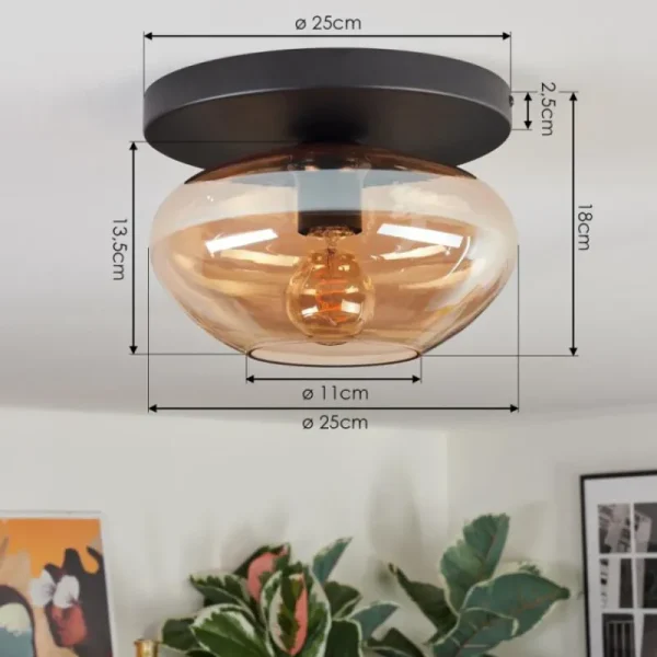 hofstein Mertola Plafonnier, Boule lumineuse Ambre, 1 lumière* Lampes En Verre