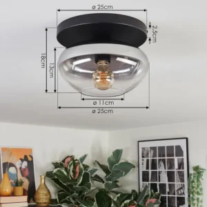 hofstein Mertola Plafonnier, Boule lumineuse Clair, Fumé, 1 lumière* Lampes Modernes