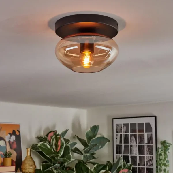 hofstein Mertola Plafonnier, Boule lumineuse Ambre, 1 lumière* Lampes En Verre