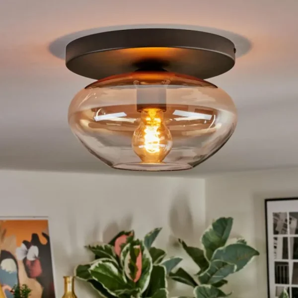 hofstein Mertola Plafonnier, Boule lumineuse Ambre, Clair, 1 lumière* Lampes En Verre