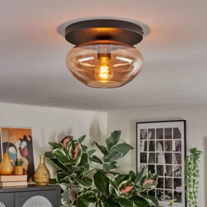 hofstein Mertola Plafonnier, Boule lumineuse Ambre, 1 lumière* Lampes En Verre