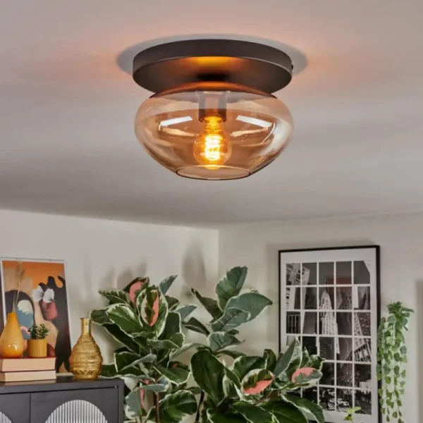hofstein Mertola Plafonnier, Boule lumineuse Ambre, 1 lumière* Lampes En Verre