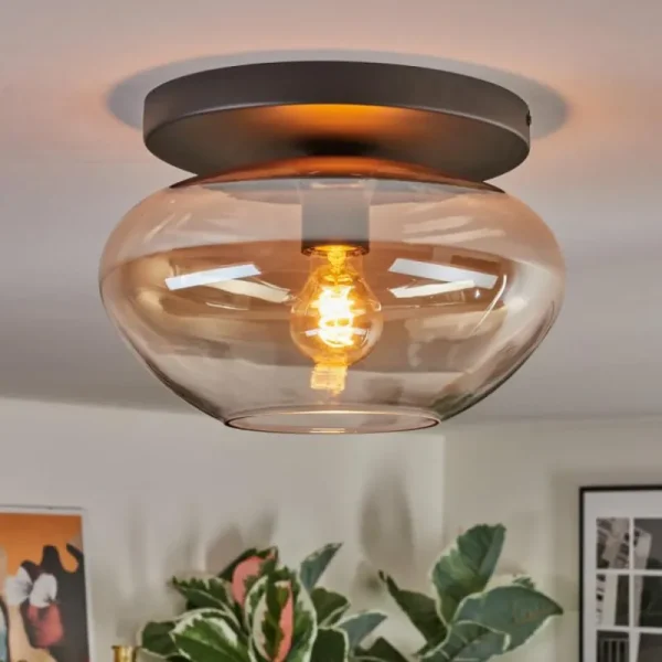 hofstein Mertola Plafonnier, Boule lumineuse Ambre, Clair, 1 lumière* Lampes En Verre