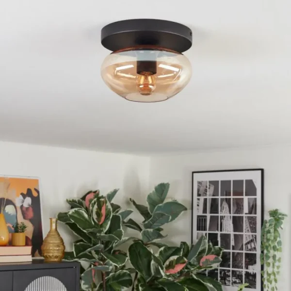 hofstein Mertola Plafonnier, Boule lumineuse Ambre, 1 lumière* Lampes En Verre