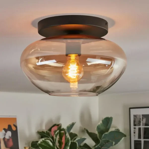 hofstein Mertola Plafonnier, Boule lumineuse Ambre, Clair, 1 lumière* Lampes En Verre