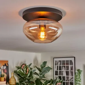 hofstein Mertola Plafonnier, Boule lumineuse Ambre, 1 lumière* Lampes En Verre