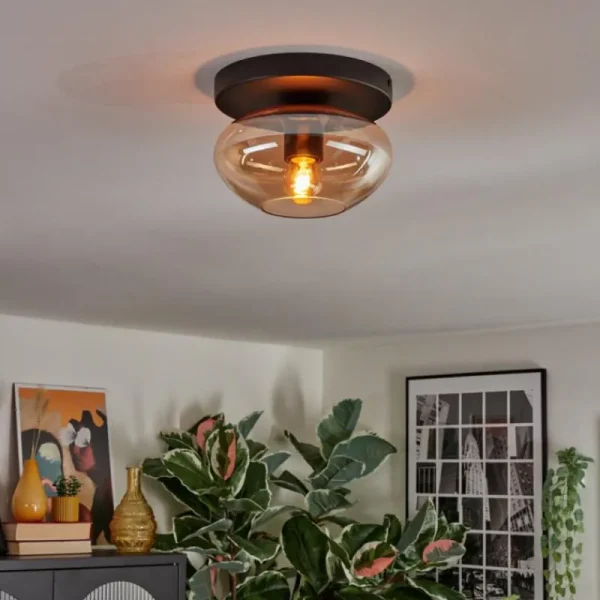 hofstein Mertola Plafonnier, Boule lumineuse Ambre, 1 lumière* Lampes En Verre