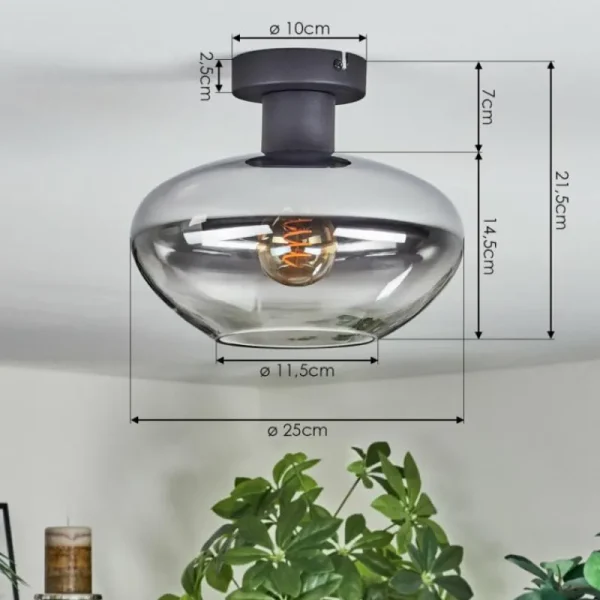 hofstein Mertola Plafonnier Clair, Fumé, 1 lumière* Lampes Modernes