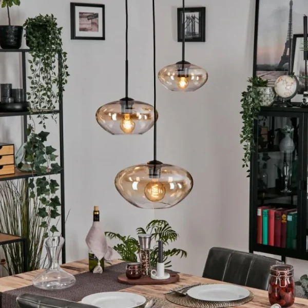hofstein Mertola Suspension, Boule lumineuse Noir, 3 lumières* Lampes En Verre