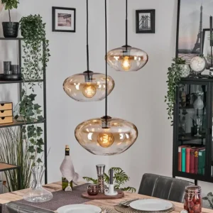 hofstein Mertola Suspension, Boule lumineuse Noir, 3 lumières* Lampes En Verre