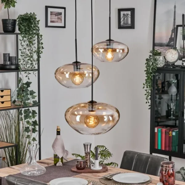 hofstein Mertola Suspension, Boule lumineuse Noir, 3 lumières* Lampes En Verre
