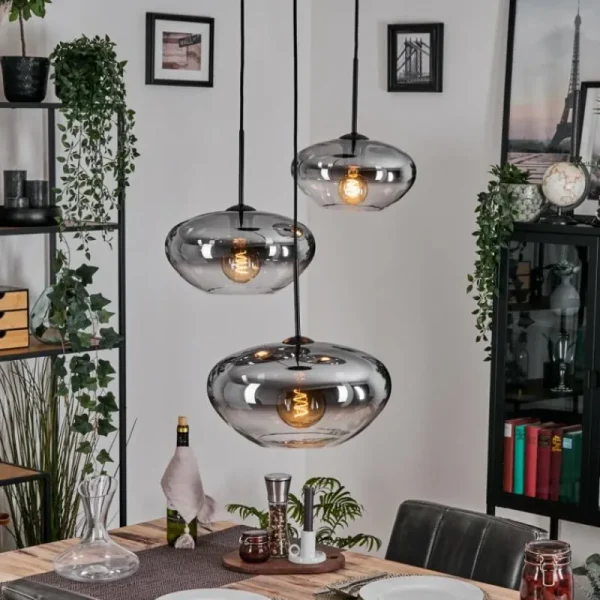hofstein Mertola Suspension, Boule lumineuse Noir, 3 lumières* Lampes Modernes
