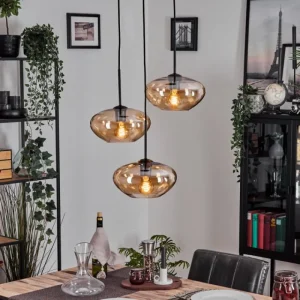 hofstein Mertola Suspension, Boule lumineuse Noir, 3 lumières* Lampes En Verre