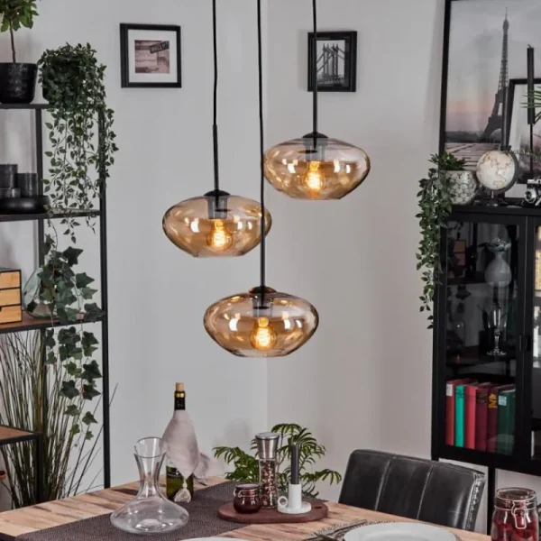 hofstein Mertola Suspension, Boule lumineuse Noir, 3 lumières* Lampes En Verre