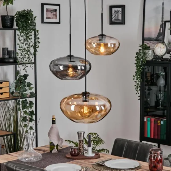 hofstein Mertola Suspension, Boule lumineuse Noir, 3 lumières* Lampes Modernes
