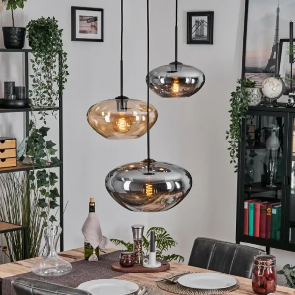 hofstein Mertola Suspension, Boule lumineuse Noir, 3 lumières* Lampes Modernes