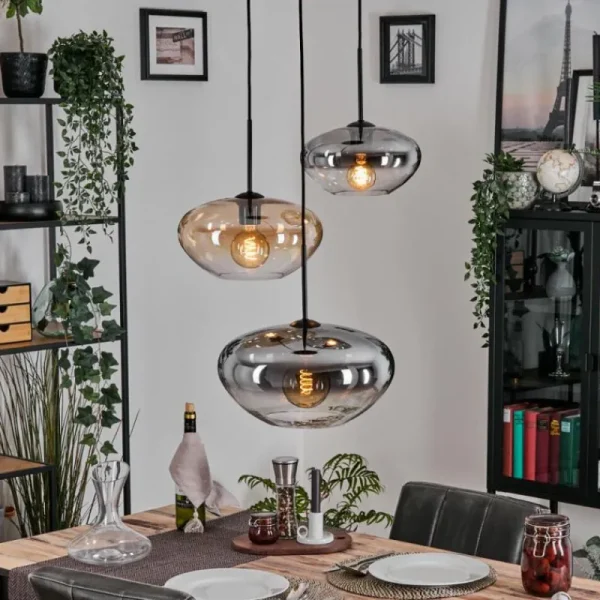 hofstein Mertola Suspension, Boule lumineuse Noir, 3 lumières* Lampes Modernes