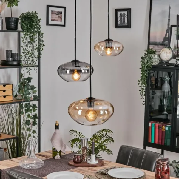hofstein Mertola Suspension, Boule lumineuse Noir, 3 lumières* Lampes Modernes