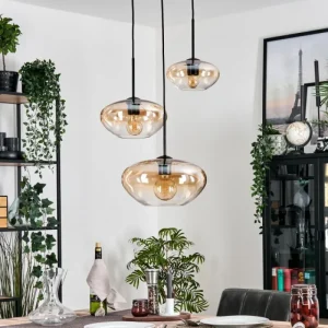 hofstein Mertola Suspension, Boule lumineuse Noir, 3 lumières* Lampes En Verre