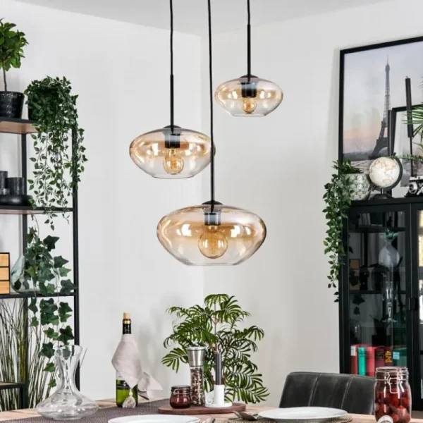 hofstein Mertola Suspension, Boule lumineuse Noir, 3 lumières* Lampes En Verre