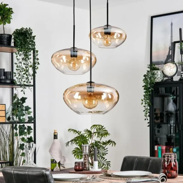 hofstein Mertola Suspension, Boule lumineuse Noir, 3 lumières* Lampes En Verre
