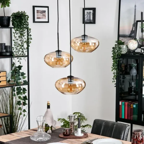 hofstein Mertola Suspension, Boule lumineuse Noir, 3 lumières* Lampes En Verre