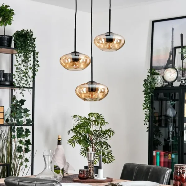 hofstein Mertola Suspension, Boule lumineuse Noir, 3 lumières* Lampes En Verre