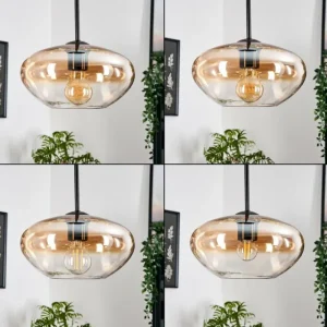 hofstein Mertola Suspension, Boule lumineuse Noir, 3 lumières* Lampes En Verre