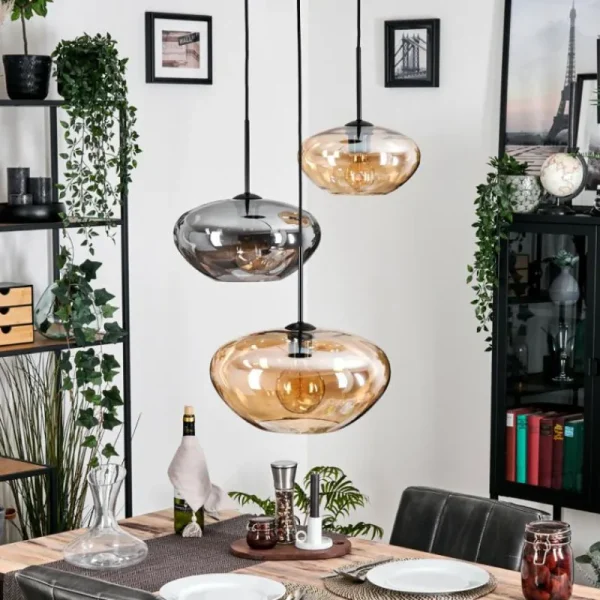 hofstein Mertola Suspension, Boule lumineuse Noir, 3 lumières* Lampes Modernes