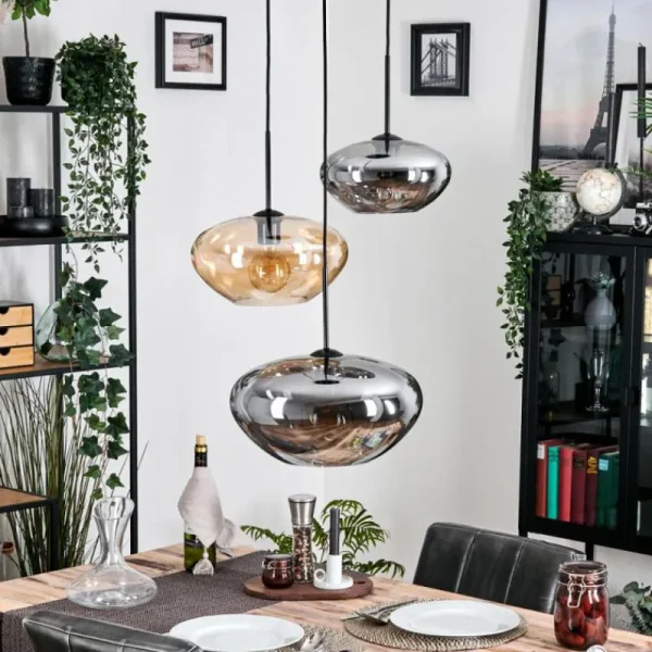 hofstein Mertola Suspension, Boule lumineuse Noir, 3 lumières* Lampes Modernes