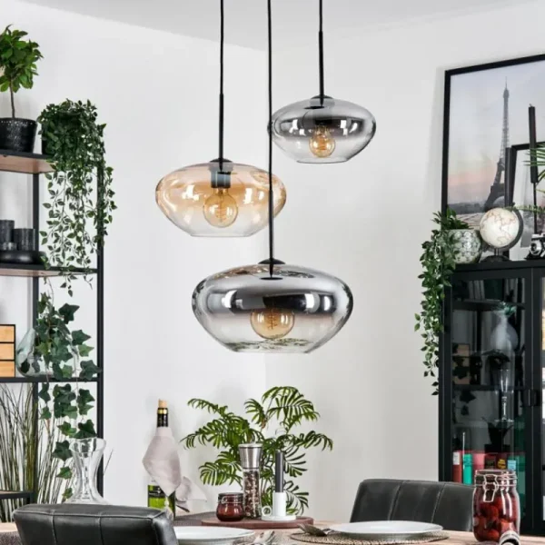 hofstein Mertola Suspension, Boule lumineuse Noir, 3 lumières* Lampes Modernes