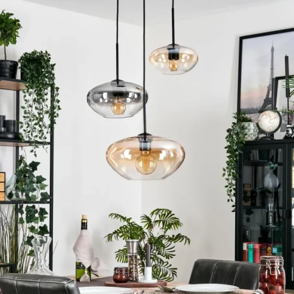 hofstein Mertola Suspension, Boule lumineuse Noir, 3 lumières* Lampes Modernes
