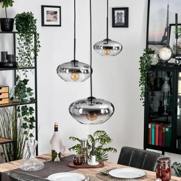 hofstein Mertola Suspension, Boule lumineuse Noir, 3 lumières* Lampes Modernes