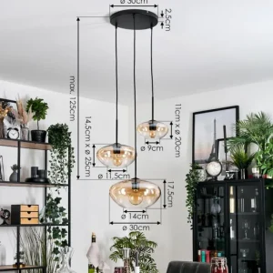 hofstein Mertola Suspension, Boule lumineuse Noir, 3 lumières* Lampes En Verre