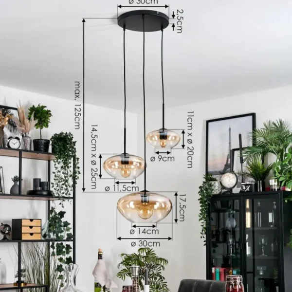 hofstein Mertola Suspension, Boule lumineuse Noir, 3 lumières* Lampes En Verre