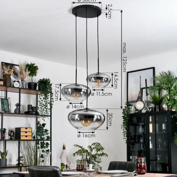 hofstein Mertola Suspension, Boule lumineuse Noir, 3 lumières* Lampes Modernes