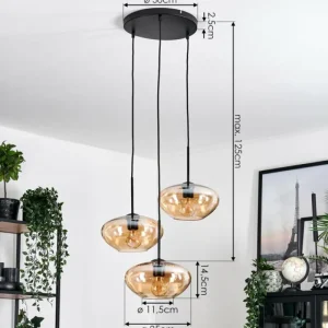 hofstein Mertola Suspension, Boule lumineuse Noir, 3 lumières* Lampes En Verre