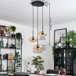 hofstein Mertola Suspension, Boule lumineuse Noir, 3 lumières* Lampes En Verre