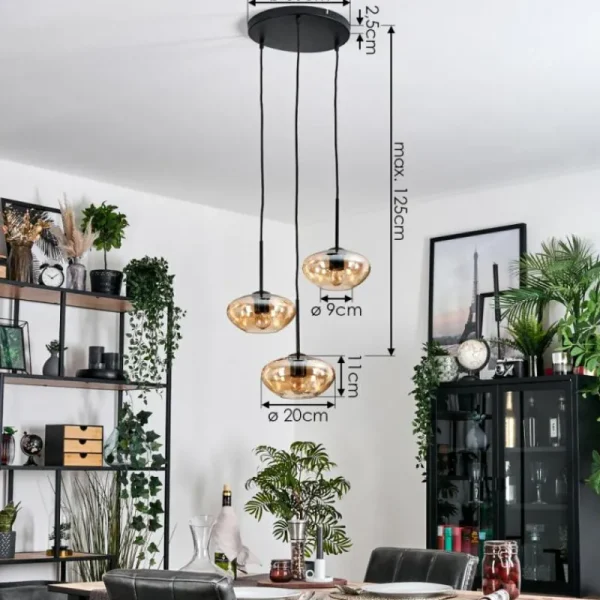 hofstein Mertola Suspension, Boule lumineuse Noir, 3 lumières* Lampes En Verre