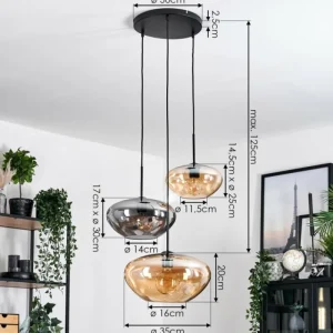 hofstein Mertola Suspension, Boule lumineuse Noir, 3 lumières* Lampes Modernes