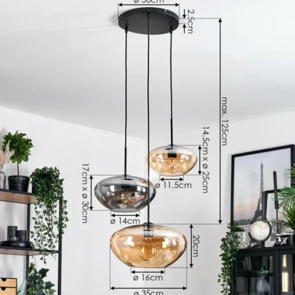 hofstein Mertola Suspension, Boule lumineuse Noir, 3 lumières* Lampes Modernes