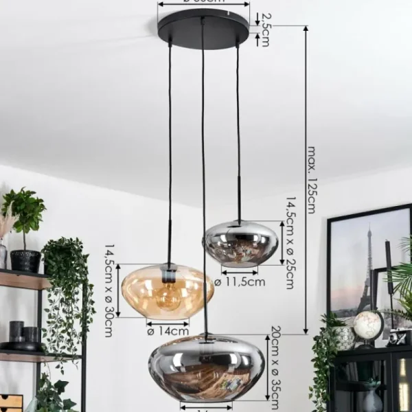 hofstein Mertola Suspension, Boule lumineuse Noir, 3 lumières* Lampes Modernes