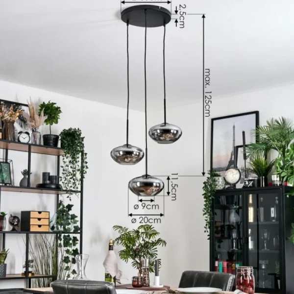 hofstein Mertola Suspension, Boule lumineuse Noir, 3 lumières* Lampes Modernes