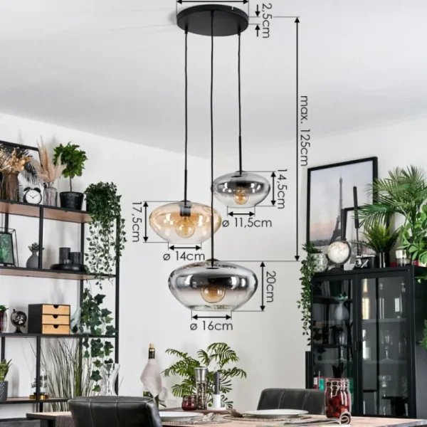 hofstein Mertola Suspension, Boule lumineuse Noir, 3 lumières* Lampes Modernes