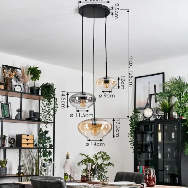 hofstein Mertola Suspension, Boule lumineuse Noir, 3 lumières* Lampes Modernes