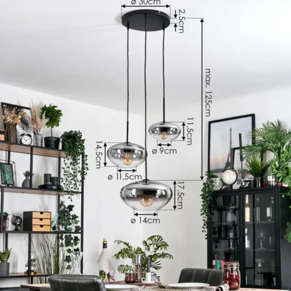 hofstein Mertola Suspension, Boule lumineuse Noir, 3 lumières* Lampes Modernes