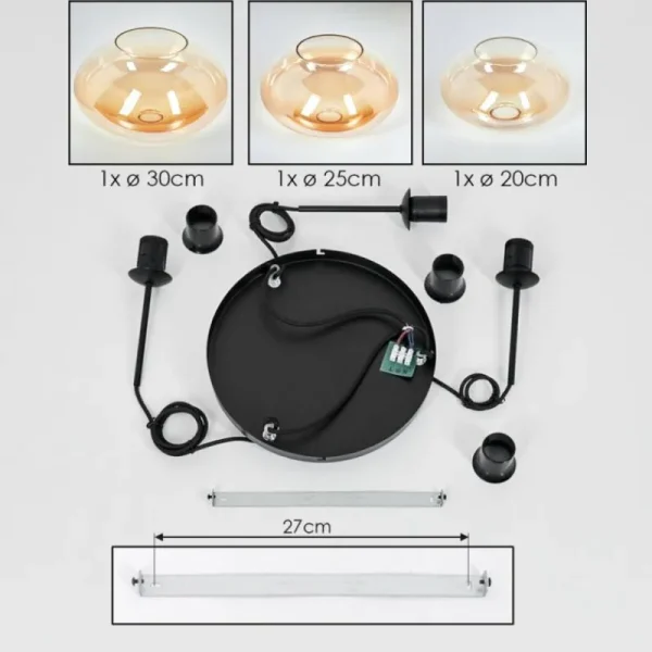 hofstein Mertola Suspension, Boule lumineuse Noir, 3 lumières* Lampes En Verre